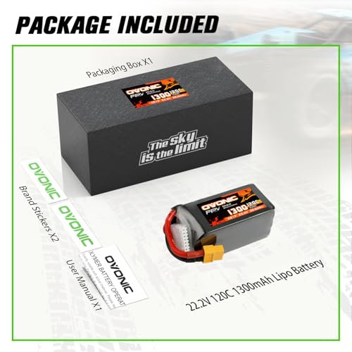 OVONIC 6s Lipo Battery 120C 1300mAh 22.2V Lipo Battery with XT60 Connector for RC FPV Racing Drone Quadcopter