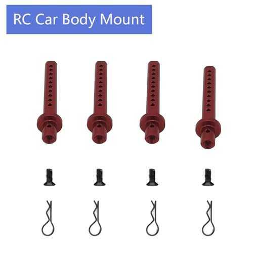 4-Pack Aluminum Alloy RC Car Body Post Mounts with Clips for AXIAL SCX10 1/10 RC Rock Crawler Option Parts (Red) - color: Red