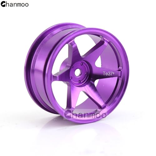 1/10 RC On Road Wheels Rims 12mm Hex Alloy Aluminum Drift Hubs For 1:10 Scale Rally Racing Car Tires Tamiya TT01 TT02 XV01 TA06 A959 PTG2 HPI KYOSHO HSP PTG2 Touring Street Tyres 4PCS (Purple) - color: Purple