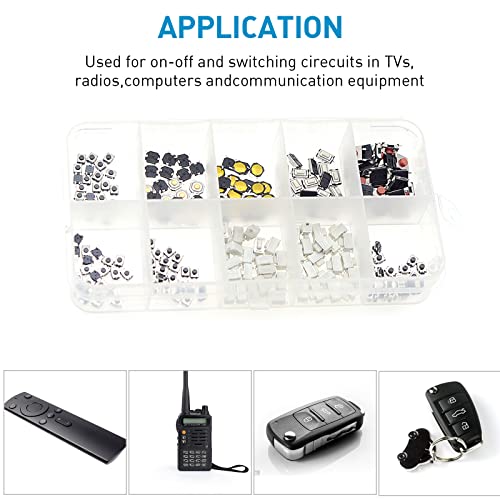 QTETAK 200 Pcs 10 Value Micro Momentary Tactile Push Button Switch Tact Assortment Kit | 10 Value, Includes 200 Pack - style: 200 Pcs 10 Value