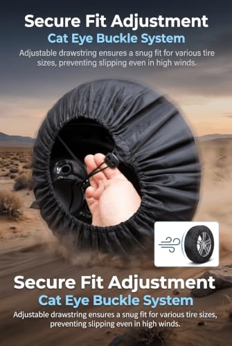 Spare Tire Cover, 190T Polyester Taffeta Waterproof Auto Wheel Bags, Portable Tire Storage Bag with Pocket and Handle, Adjustable Drawstring for 19"-23" Tires, Universal for Most Cars (Black)