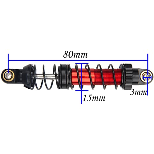4Pcs Vgoohobby Metal Shocks Absorber Adjustable Dampers Compatible with Axial SCX10 Traxxas TRX4 D90 90046 Redcat Gen7 1/10 RC Crawler Car (Red,80mm)