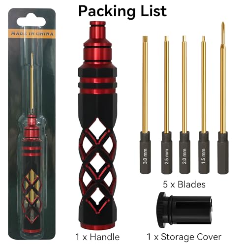 RC Hex Driver Set - 5 in 1 Hex Screwdriver Set 1.5mm 2.0mm 2.5mm 3.0mm Phillips Screwdrivers Allen Repair Tools for Traxxas SCX24 TRX4 Arrma Helicopter RC Car Tool Kit Red - color: Red