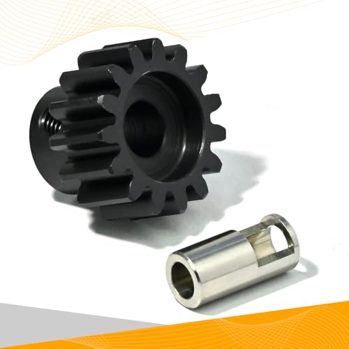 M1.5 15T Pinion Gear 8mm Bore with 8mm to 5mm Shaft Adapter Sleeve, Chromium Steel Motor Gear with Set Screw & Hex Key for Traxxas ARRMA Losi 1/5 1/8 RC Cars - size: 15T