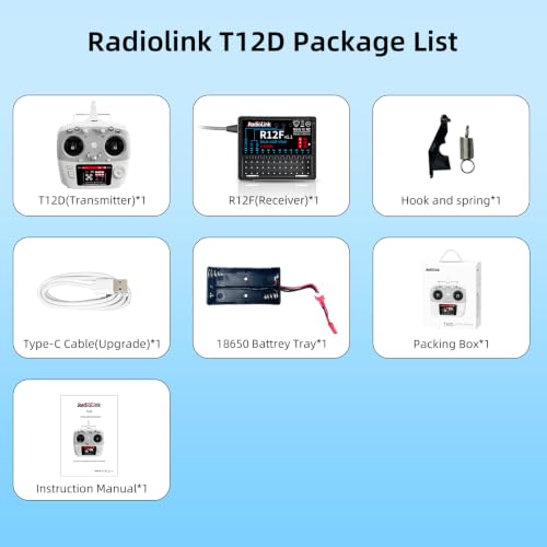Radiolink T12D 12CH Transmitter R12F Receiver, 4km for Drone/Airplane/Car | 2.4GHz, Long Range RC Remote Controller for RC Airplane, Drone, Crawler, Car, Boats, Supports Micro ELRS Long Range Modules