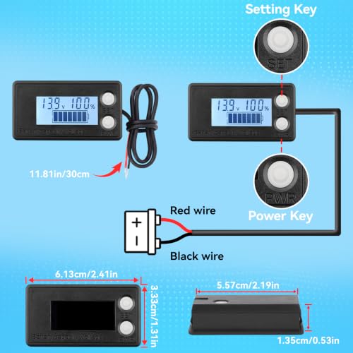 DROK Waterproof Battery Monitor 12V 24V 36V 48V 72V Battery Meter 8-100V, Capacity Tester LCD Display with White Backlight, Fit for Car Golf Cart RV Marine - color: White
