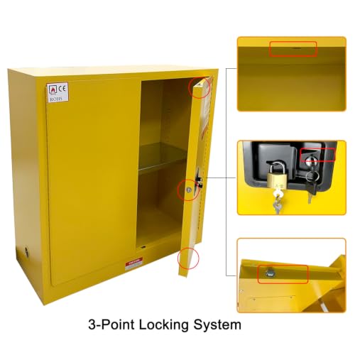 Flammable Liquid Hazardous Storage Cabinet 43"x18"x43" Fire Proof Safe | 30 Gal Lockers, Dual Vents, 2 Manual Closing Doors, Adjustable Shelf, OSHA Compliant, For Gasoline Liquid Fuel Chemical - size: 43"*18"*44"
