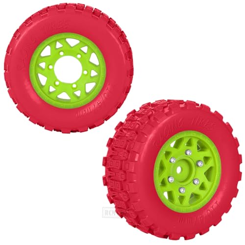 RC F/R Wheels and Tires Set w/Detachable Replace Running on Off-Road Tire RC Wheel Hex for 1/10 Slash 4WD 4×4 2WD/Arrm a Senton/Axia1/Rc 4wd/Redca t,12mm/14mm/17mm Hex,Green-Red(4PCS - color: Green-red(rc Wheels Tires)