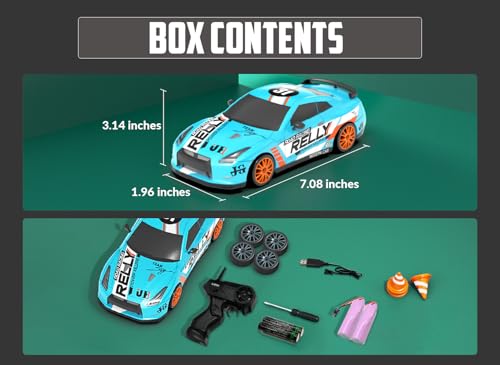 RACENT 1:24 Scale RC Drift Car, 10MPH 4WD Remote Control Car with LED Light, Racing and Drifting Wheels, 2 Rechargeable Batteries, Toy for Boys, Girls, Kids (Blue) - color: Cyan, size: 1:24 Scale