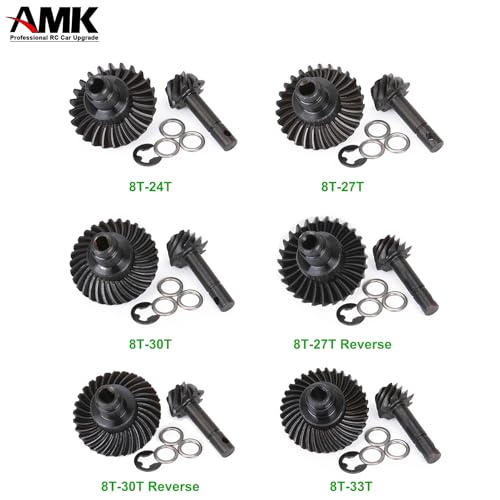 AMK 2 Sets Metal SCX10 III Bevel Gear, Ring Pinion Gear Set, 8T-24T 1/10 Capra Differential Axle Gears for RC Crawler Axial SCX10 Upgrades AR44 AR45 F9 (8T-24T) - size: 8T-24T