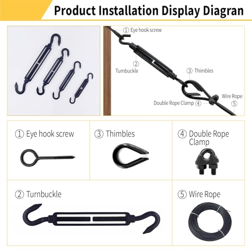 5 Pack Black 304 Stainless Steel M8 Hook and Hook Turnbuckle, Heavy Duty Wire Rope Tensioner, Adjustable Hardware Kit for DIY String Light Hanging, Shade Sail, Clothesline & Picture Hanging - color: Hook and Hook, size: M8-5 Pcs