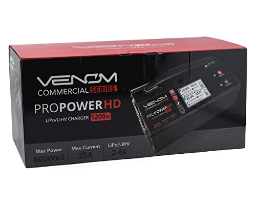 Venom Commercial Series Pro Power HD - 2S-6S 1200W (600Wx2) LiPo/LiHV RC Battery Charger - LCD Display, Simultaneous Charge with 2 Connectors - Compact & Elegant Design