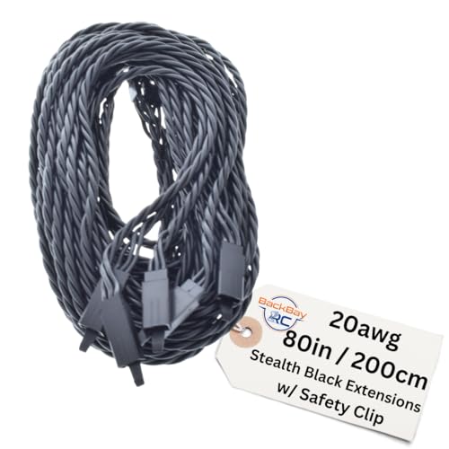 200CM / 80in 20awg Twisted Servo Extension Cable w/Safety Clip - All Black/Stealth Series - 100 Strands for RC Planes, Drones, Trucks, E-Bikes - 11 Lengths / 5 Wires Per Pack - style: 200CM / 80in