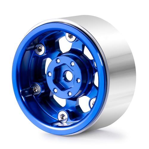 RCLIONS Aluminium 1.3" Beadlock Wheel Rims for 1/18th TRX4M FCX18 SCX24 FCX24 1/24 RC Crawler Car Upgrade Parts (Blue) - color: Blue