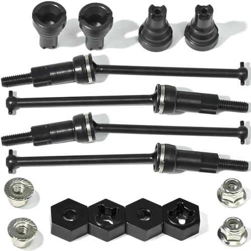 Hardened Steel CVD Driveshaft Front Rear with Hexs, Nuts, Drive Center Cup, Drivershaft Dogbone CVD Compatible with ARRMA 1/18 Mojave Granite GROM ARA2102, Replace #ARA311198 (Black,Black) - color: Black-black