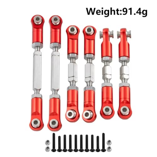 Compatible with ARRMA for Mojave 4X4 4S for Blx 1/8 Rc Crawler Car for Desert Truck Upgrade Parts Aluminum Alloy Steering Link Rod Set Linkage - color: Red