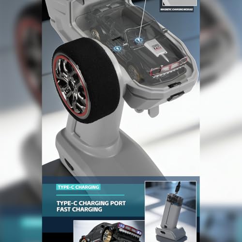 1/64 Scale 2.4G Full-Scale 4WD RC Drift Car, Gyro-Stabilized Steering, Magnetic Charging, Two-Speed Modes (Blue) - color: Blue