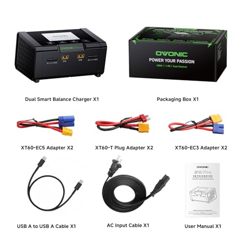 OVONIC X2 Pro Lipo Charger Bluetooth APP, AC 400W / DC 600W x2 Dual Channel, 20A per Channel, 1-8S Balance Charger for LiPo LiHV Life Li-Ion NiMH NiCd Pb