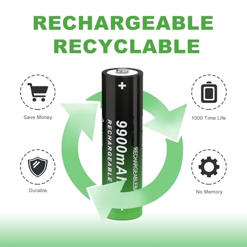 Battery for 4 Pack 9900 mAh Battery Ni-MH Rechargeable, Button Top NiMH Batteries, High Capacity Battery for LED Flashlights, Mini Fans, Toys, Remote Control, Electronic Devices, RC Car, Doorbell