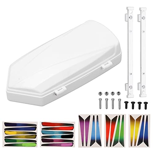 RC Car Roof Carrier Box, Simulation RC Roof Trunk Luggage Suitcase Storage Box with Stickers & Mounting Brackets for 1/10 1/8 RC Car Parts (White)