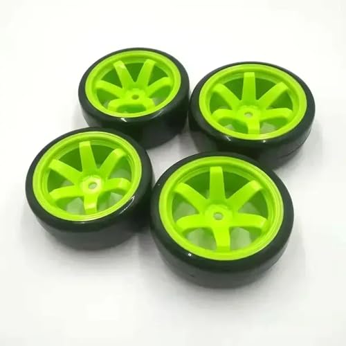 COMODO 4Pcs Hard Plastic RC Drift Tires with Rims, 60mm Diameter, 12mm Hex, Compatible with 1/10 4x4, 144001, 124018, 124019, A959-B On-Road Models(Color: Green) - color: Color: Green