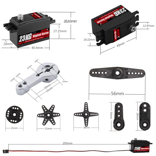 23KG Low Profile Digital Servo and 25T Servo Arm,High Torque Full Metal Gear for 1/10 RC Car On-Road Touring Drift Car/Robot/Boat