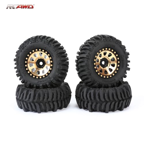 RCAWD 1.0" 7mm Hex Brass Weights Wheels Tires Set, Beadlock RC Crawler Wheels for 1/24 1/18 TRX4M SCX24 FCX24 FCX18 AX24 HobbyPlus CR18P FMS Upgrades Parts 63g*4pcs,55 * 22mm