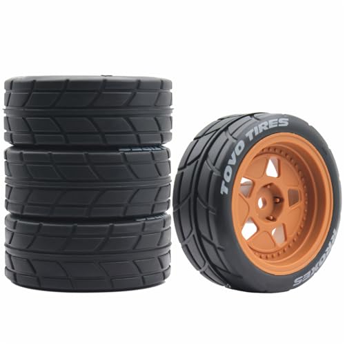 65mm 4PCS 1/10 RC On-Road tires and Hard Plastic wheels set Hex 12mm For WRC Drift Car Conversion 1/10 RC On-Road Car Traxxas Tamiya FW06 TT02 HPI HSP 94122 Kyosho%T068 (Brown) - color: Brown