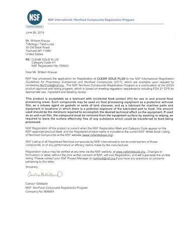 TTL Clear Gold Plus PTFE Grease, Clear, 3.5 oz – NSF H1 Food Grade Multi-Purpose Lubricant for O-Rings, Bearings, Garage Doors, Power Tools, Automotive, 3D Printers – Non-Melt, Rust Resistant