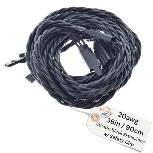 90CM / 36in 20awg Twisted Servo Extension Cable w/Safety Clip - All Black/Stealth Series - 100 Strands for RC Planes, Drones, Trucks, E-Bikes - 11 Lengths / 5 Wires Per Pack - style: 90CM / 36in