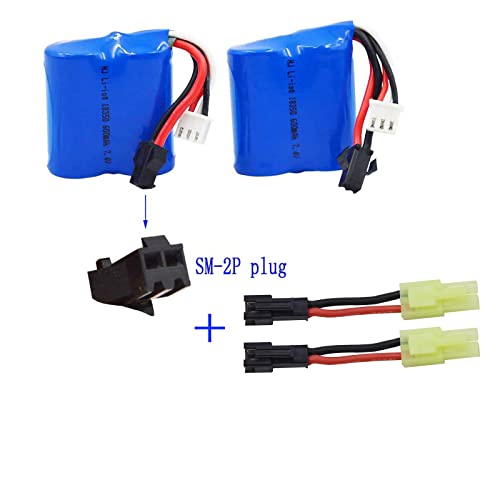 Blomiky 2 7.4V 600mAh 4.44Wh Lion Battery with SM-2P Black 2 Pin Plug Suitable for Skytech TKKJ Blue Boat H100 H102 H106 and H120 RC Ship Boat / H100 Battery 2
