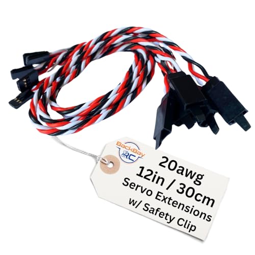 BackBayRC - 20awg Twisted Servo Extension Cable w/Safety Clip - 100 Strands for RC Vehicles, Drones, E-Bikes - 7 Lengths / 5 Wires per Pack (30CM / 12in) - style: 30CM / 12in