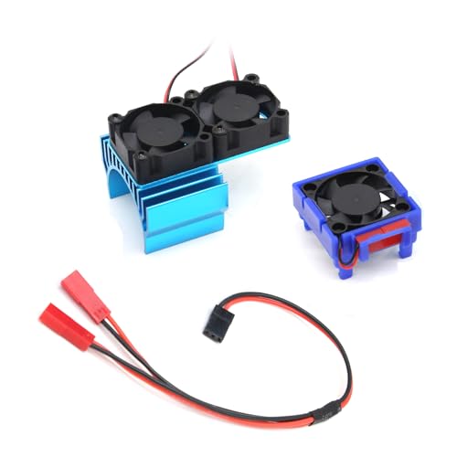 Dual Fan Motor Heatsink and VXL-3s ESC Cooling Fan 3340 for Slash Rustler Stampede Hoss 4X4 VXL RC Cars (Blue, 6 Inches)