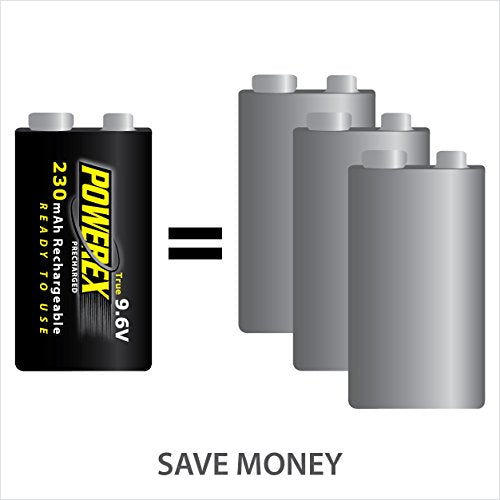 Powerex Low Self-Discharge Precharged 9V(9.6V) Rechargeable NiMH Batteries (MHR9VP), 1-pack - size: 1 Count (Pack of 1), style: 9V(9.6V)