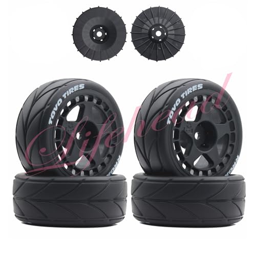 Lifehead 65mm On Road Rubber Tires& Wheels Rims 12mm Hex Hub for HPI Ken Block's Tamiya XV01 TT01 TT02B Kyosho FAZER MK2 Lc Racing PTG HSP RGT RC 3RACING D5 1/10 RC Rally Car - color: Black 1