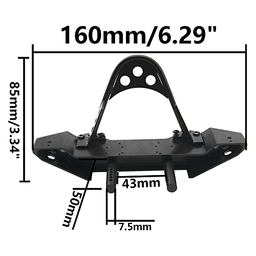 ShareGoo Metal RC Crawler Front Bumper with Tow Hook Led Light Compatible with Axial SCX10 Jeep SCX10 II 90046 90047 Traxxas TRX-4 RC4WD D90 Redcat Gen8 1/10 RC Crawler Car (Black)