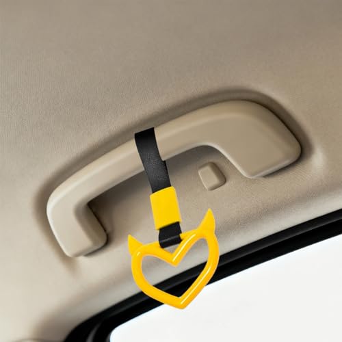 2PCS Car Devil Heart Handle Ring, Cute Heart-Shaped Vehicle Rear Bumper Waring Loops, Automotive Grab Handle Strap Drift Charm Decoration, Universal Fit (Yellow/Black) - color: Yellow/Black