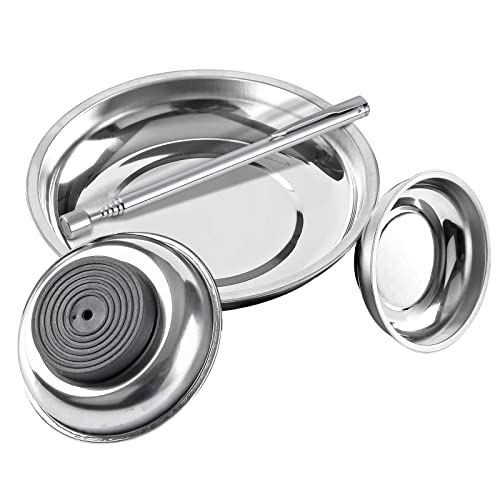 3 Pieces Magnetic Tool Trays with 5LBs Telescoping Magnetic Pick-up Tool Set, 3" 4" 6" Stainless Steel Magnet Tray Parts Holder for Screws, Mechanic's - size: 3" 4" 6"+5LB Pickup