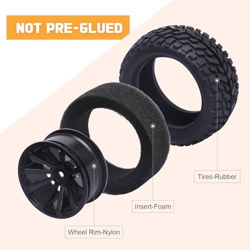 1/10 RC Touring Wheels and Tires 12mm Hex for Traxxas 4Tec 2.0 Tamiya TT02 1/14 Wltoys 144001 1/16 Traxxas Slash 1/18 Latrax Teton Redcat HPI HSP Brushless 2S 3S RC On-Road Tyres, Non-Glued