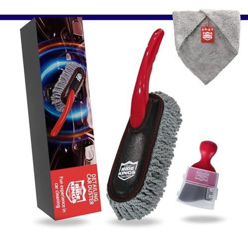 Car Interior Detailing Kit - Red Duster & Brush, Towel | Sweeps dash & vents. Soft fleece cloth absorbs dirt scratch-free. Perfect auto care gift box for narrow gaps & buttons. - color: Detailingbrushset2024