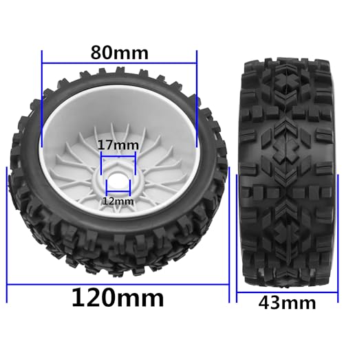 ShareGoo RC Hobby OD 4.72" 1/8 Scale RC Buggy Wheels & Rubber Tires 17mm Hex Rims Compatible with Arrma Typhon 3S 6S Kyosho Losi 8IGHT Traxxas Redcat HSP HPI 1/8 Scale Off Road Car Buggy (White) - color: White