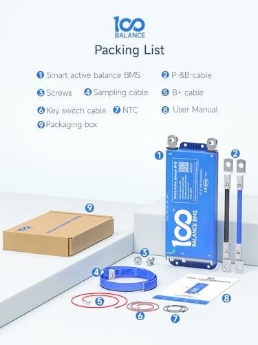 DALY Smart BMS 12V-24V 100A Built-in 1A Active Balancer | Bluetooth App Monitoring. 4S-8S LiFePO4 Li-ion LTO Support. Designed for Energy Storage, RVs, Trolling Motors - style: 100A 4-8S BT