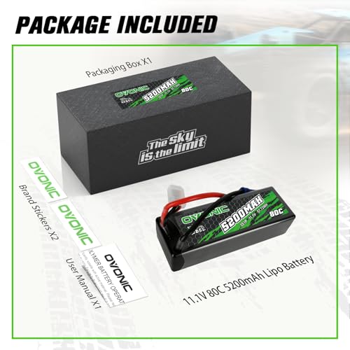 OVONIC 80C 3S 5200mAh 11.1V Lipo Battery with EC5 Connector for arrma 1/10, 1/8, 1/7Scale RC Cars and Trucks Buggy Truggy