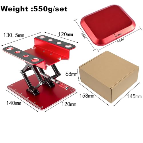 RC Work Stand,RC Repair Workstation Lift Lower with Screw Tray for 1/8 1/10 1/12 TRX4 Axial Redcat Losi RC Crawler Car Truck, Aluminum 360° Rotating Repair Station with Lift Lower Height Platform