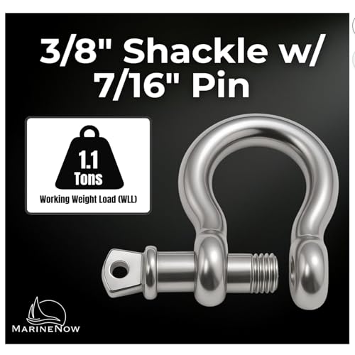 316 Stainless Steel Bow Shackle with Oversized Screw Pin, Marine-Grade Hardware for Anchor Lines, Towing, Dinghies, Canoes, Trailers, Utility Tie-Downs & Off-Road Recovery - size: 3/8" with 1/2" Pin 1.1T WLL, style: 50-pack