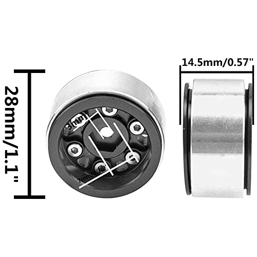 4Pack HIRCQOO 1.0" SCX24 Beadlock Wheels Rim 7mm Hex Wheel Rims Compatible with Axial 1/24 AXI90081 AXI00002V2 C10 Gladiator RC Micro Beadlock Wheels Crawler Car (Black) - color: Black