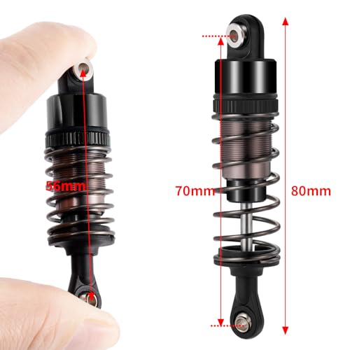 4PCS 1/10 70MM 95MM RC Oil filled Shock Absorbers Kit Front & Rear Shock Absorber Damper Assembled Set Compatible with Tamiya TT-02B DT-02 DT-03 DF-02 1/10 Buggy Car Upgrades Parts (Black) - color: Black