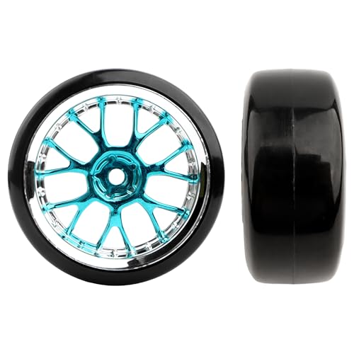 4 Pieces 1/10 Scale Hard Plastic RC Drift Cars On Road Touring Racing Bald Tires Wheels Compatible with HSP Tamiya HPI Kyosho Redcat ExceedRC WLtoys 1/14 144001 RC Buggy(Blue) - color: Blue