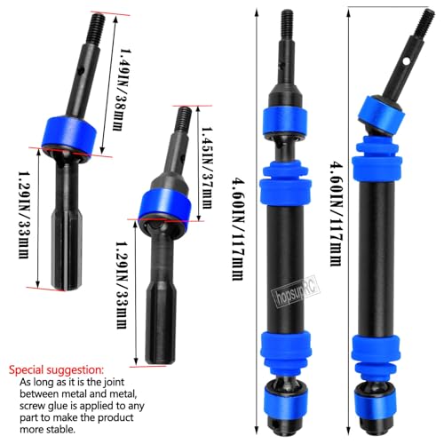 RC Harden Front Rear CVD Driveshafts Upgrades Part for 1/10 Slash&rustler&Stampede 4WD 4X4 (VXL),#45 Steel Drive Shaft Axles Hops up(4PCS),Black witrh Navy Blue - color: Navy Blue(4pcs)