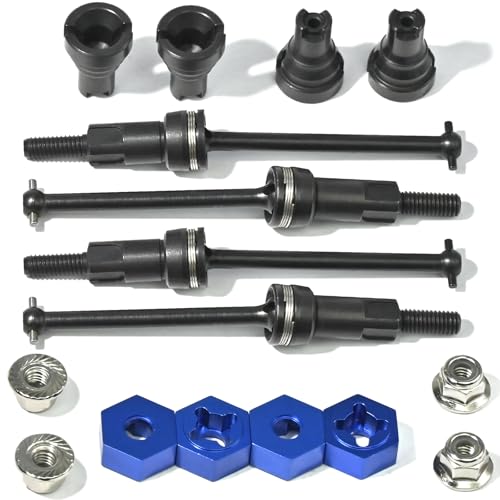 Hardened Steel CVD Drive Shafts Set with Adapters, Nuts, Center Drive Cups, Front Rear Dogbone Driveshaft Axles Upgrades Part for 1/16 Mojave Grom ARA2304, ARA2304S, ARA2104 (Black,Blue) - color: Black-blue